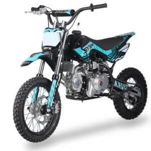 2024 SYX Moto Roost Pro 125cc Pit Bike, Oil-Cooled, Electric Start, Automatic Shifting, (14/12) Wheels, Ages 12 and up – Teal/Black