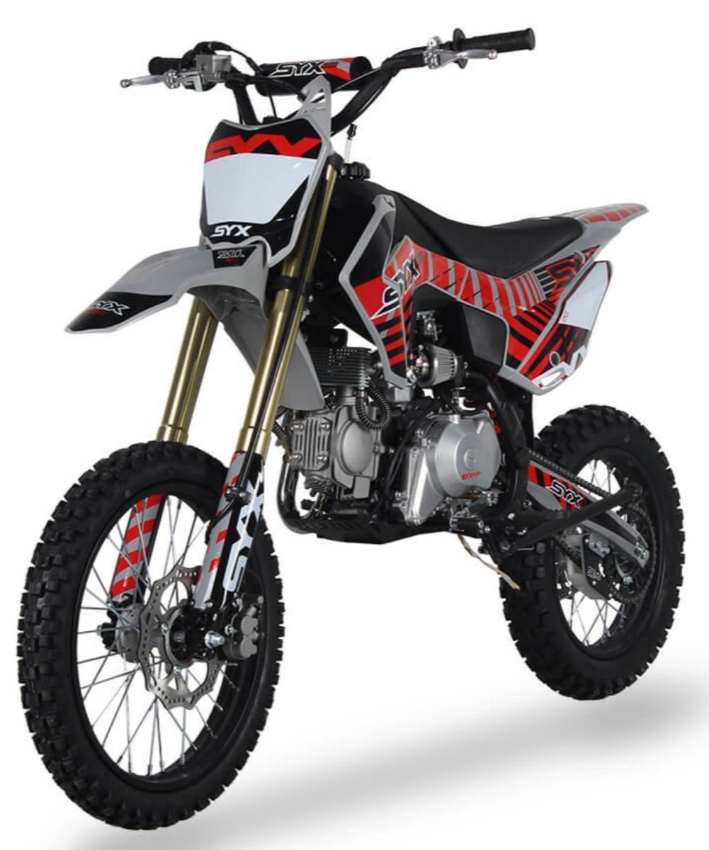 2024 SYX Moto Whip Pro 125cc Pit Bike, Oil-Cooled, Kick Start, Anodized Front Fork, 4-Speed Manual Shifting, (17/14) Wheels, Ages 12 and up – Red/Grey - Image 2