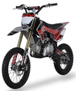 2024 SYX Moto Whip Pro 125cc Pit Bike, Oil-Cooled, Kick Start, Anodized Front Fork, 4-Speed Manual Shifting, (17/14) Wheels, Ages 12 and up – Red/Grey