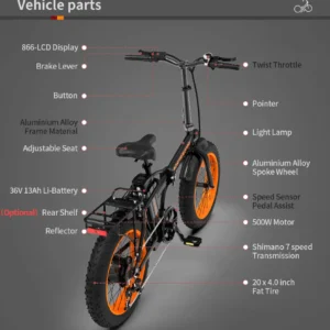 Alternative view of Aostirmotor A20 Folding Fat Tire 500W 36V Electric Bike