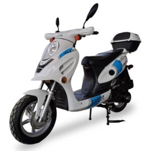 Alternative view of Aldo 150cc Street Scooter, Automatic, Front Disc Brake, 12 inch Aluminum Wheels, LED Headlight, Trunk Included – White/Red