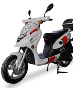 Aldo 150cc Street Scooter, Automatic, Front Disc Brake, 12 inch Aluminum Wheels, LED Headlight, Trunk Included – White/Red