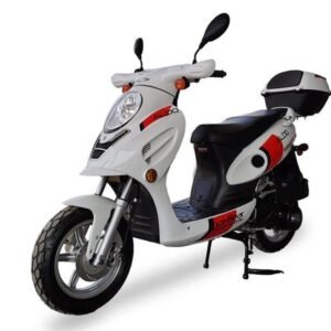 Aldo 150cc Street Scooter, Automatic, Front Disc Brake, 12 inch Aluminum Wheels, LED Headlight, Trunk Included – White/Red