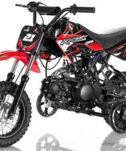 Apollo DB25 70cc Kids Dirt Bike, Automatic, Electric Start, 10/10 inch Wheels, Training Wheels Included, Ages 6 and up – Red