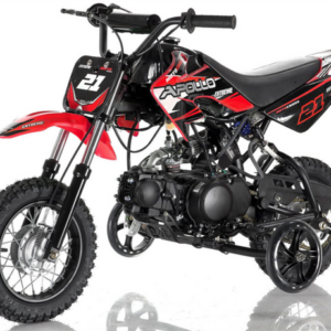 Apollo DB25 70cc Kids Dirt Bike, Automatic, Electric Start, 10/10 inch Wheels, Training Wheels Included, Ages 6 and up – Red
