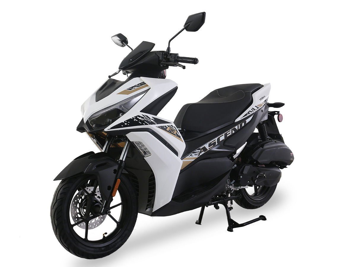 Ascend F3 150cc Street Scooter, Automatic Shifting, Hydraulic Disc Brakes, 14 inch Aluminum Wheels, Digital Speedometers – White - Image 4