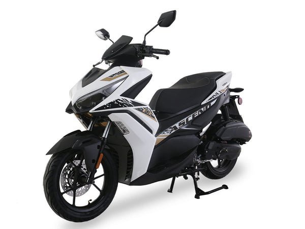 Ascend F3 150cc Street Scooter, Automatic Shifting, Hydraulic Disc Brakes, 14 inch Aluminum Wheels, Digital Speedometers – White