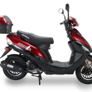 Ascend R-2 50cc Street Scooter, Automatic, Front Disc Brake, LED Headlight, Trunk Included, 50 State Legal – Metallic Red