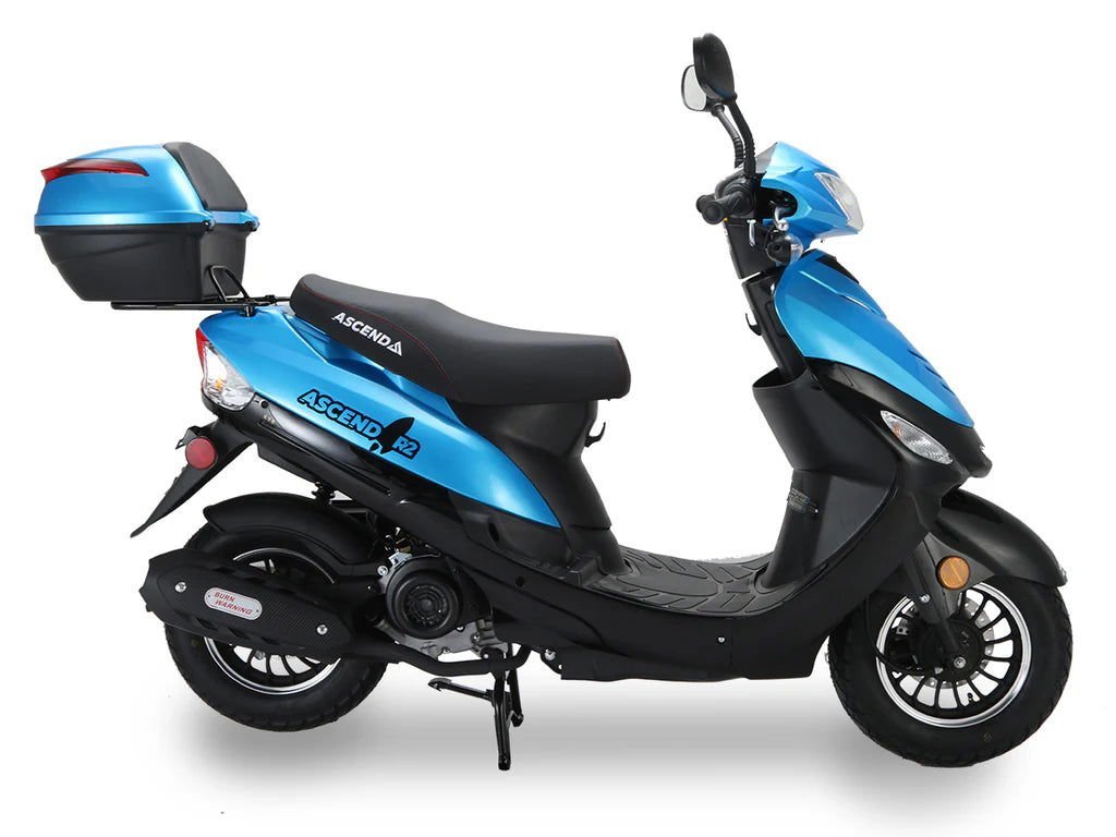 Ascend R-2 50cc Street Scooter, Automatic, Front Disc Brake, LED Headlight, Trunk Included, 50 State Legal – Metallic Red - Image 2