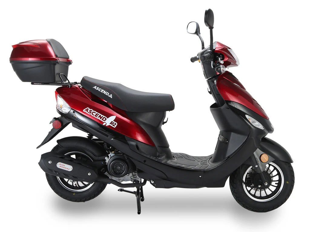 Ascend R-2 50cc Street Scooter, Automatic, Front Disc Brake, LED Headlight, Trunk Included, 50 State Legal – Metallic Red - Image 3