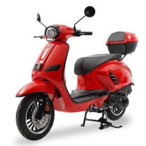 Classic 150cc Street Scooter, Automatic Shifting, 12 inch Aluminum Wheels, LED Lighting, Digital Dash, Trunk Included – Red