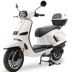 Alternative view of Classic 150cc Street Scooter, Automatic Shifting, 12 inch Aluminum Wheels, LED Lighting, Digital Dash, Trunk Included – Red