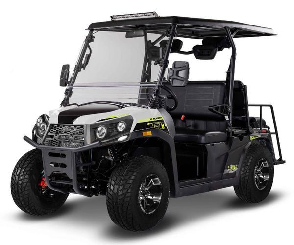 E-Rover Electric Golf Cart, Deluxe Alloy Wheels, Windshield Included – White