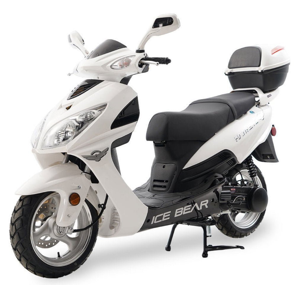 Hawkeye 150cc Street Scooter, Automatic, Front Disc Brake, 13 inch Aluminum Wheels, Trunk Included – Metallic White - Image 2