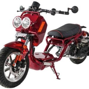Maddog Gen IV 50cc Street Scooter, Automatic, Front Disc Brake, 12 inch Aluminum Wheels, LED Lights, Digital Speedometer – Metallic Burgundy