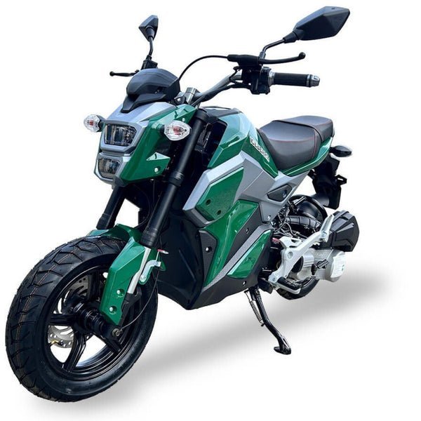 Mini Max 150cc Motorcycle, Automatic, Front Disc Brake, 12 inch Aluminum Wheels, LED Lights, Digital Speedometer, 50 State Legal – Metallic Green