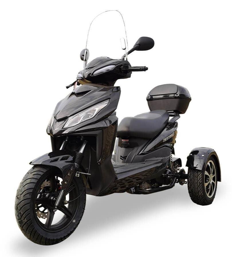 Mojo 50cc Street Trike, Automatic, Disc Brakes, Aluminum Wheels, Trunk and Windshield Included – Metallic Blue - Image 2