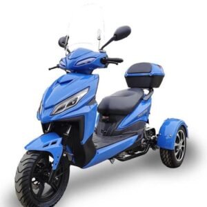 Mojo 50cc Street Trike, Automatic, Disc Brakes, Aluminum Wheels, Trunk and Windshield Included – Metallic Blue