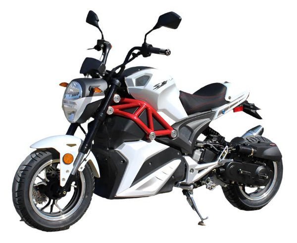 Nightwing 50cc Motorcycle, Automatic Shifting, Front Disc Brake, 12-inch Alloy Wheels – White