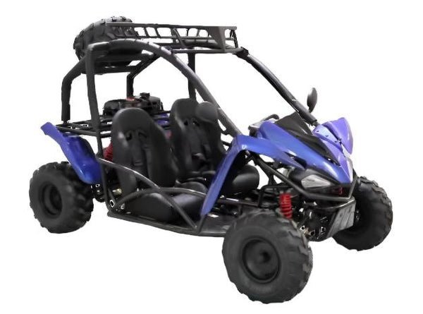 Shark 125cc Mid-Size Kids Go Kart, Electric Start, 3-Speed Semi-Automatic with Reverse, Ages 12 and up – Blue
