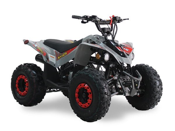 SYX 125cc Kids Sport ATV, 3-Speed Semi-automatic with Reverse, Ages 9-12 – Grey/Red
