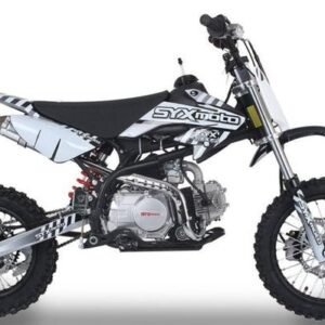 SYX Moto Roost 125cc Pit Bike, Electric Start, Automatic Shifting, (14/12) Wheels, Ages 12 and up – Black/White