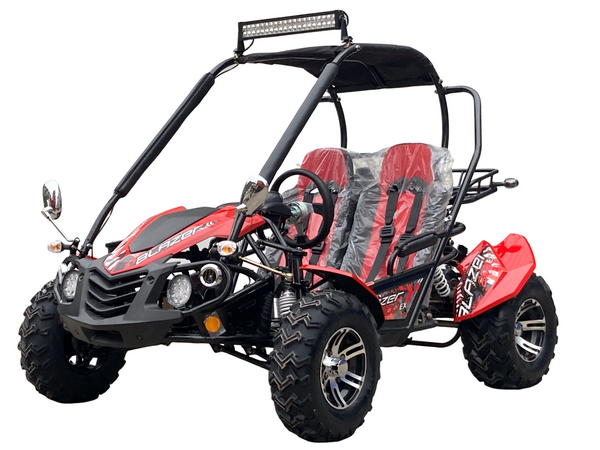 TrailMaster Blazer 200EX EFI Buggy Go Kart, LED Light Bar, Windshield Included – Red