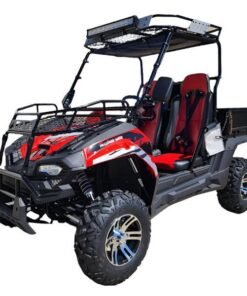 TrailMaster Challenger 200EUX UTV Side-by-Side, Front Cargo Rack, Rear Dump Bed, Deluxe Alloy Wheels, LED Light Bar – Red