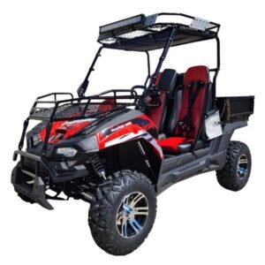 TrailMaster Challenger 200EUX UTV Side-by-Side, Front Cargo Rack, Rear Dump Bed, Deluxe Alloy Wheels, LED Light Bar – Red