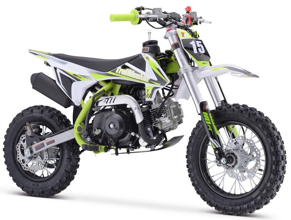 TrailMaster TM15 110cc Dirt Bike, 4-Speed Semi-Auto, Electric Start w/Kick backup, Dual Disc Brakes (12/10) Ages 8-12 – Blue - Image 3