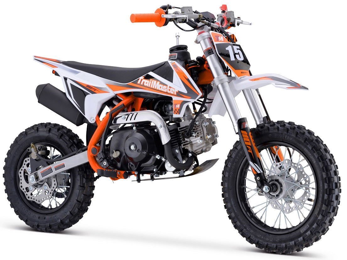 TrailMaster TM15 110cc Dirt Bike, 4-Speed Semi-Auto, Electric Start w/Kick backup, Dual Disc Brakes (12/10) Ages 8-12 – Blue - Image 4