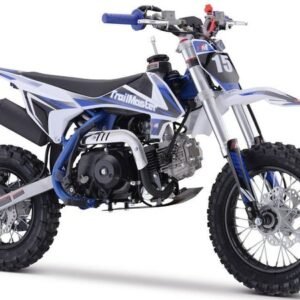 TrailMaster TM15 110cc Dirt Bike, 4-Speed Semi-Auto, Electric Start w/Kick backup, Dual Disc Brakes (12/10) Ages 8-12 – Blue
