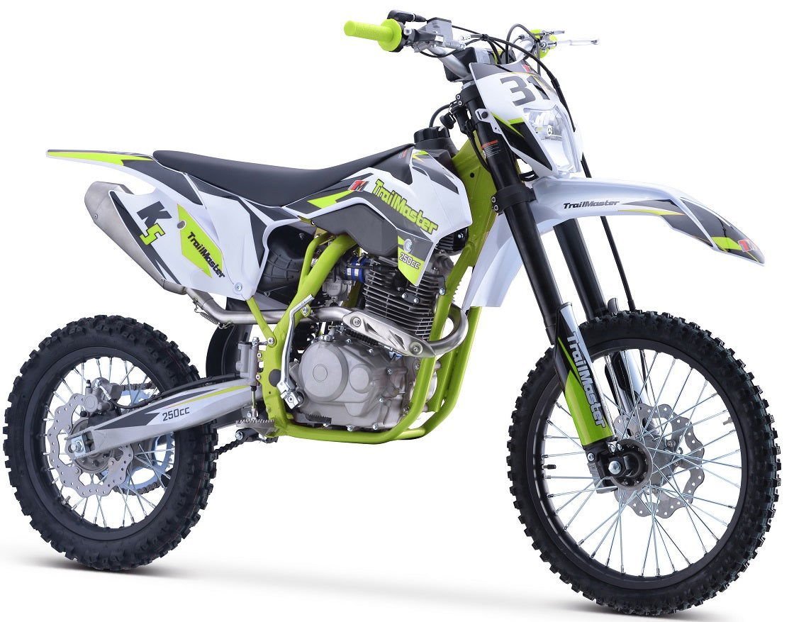 TrailMaster TM31 250cc Dirt Bike 5-Speed Manual Dual Disc Brakes, Electric Start with Kick backup (19/16) – Green - Image 2