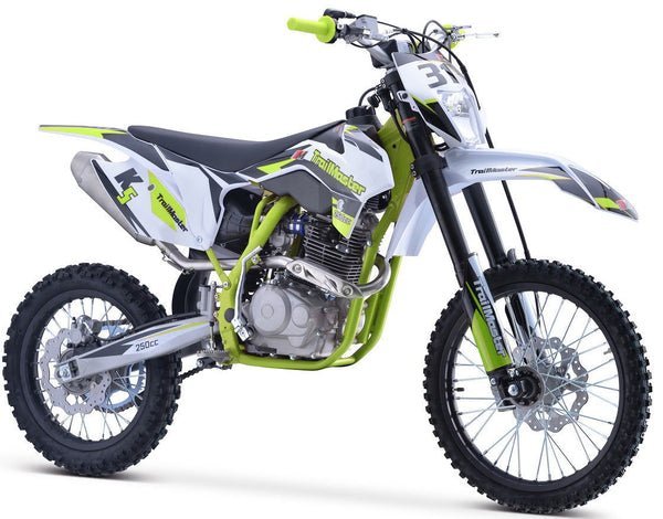 TrailMaster TM31 250cc Dirt Bike 5-Speed Manual Dual Disc Brakes, Electric Start with Kick backup (19/16) – Green